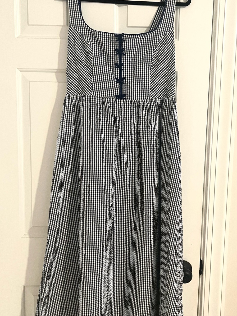 Caroline Constas Navy and White Gingham Maxi Dress